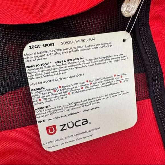 Zuca NEW Pet Carrier Bag Insert Travel Skating Fabric Red Pockets Lightweight - Picture 5 of 16